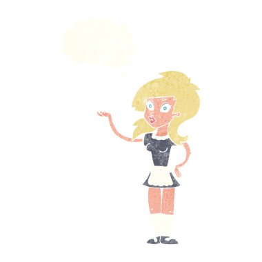 Düşünce baloncuklu güzel garson kız.