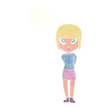 düşünce balonu ile duran çizgi film kadın