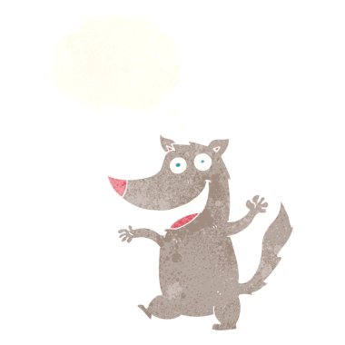 Düşünce baloncuğu olan mutlu bir kurt.