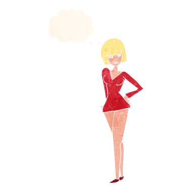 Düşünce baloncuğu olan güzel bir kadın.