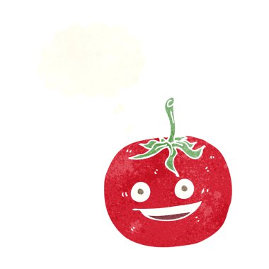 Düşünce baloncuklu çizgi film domatesi