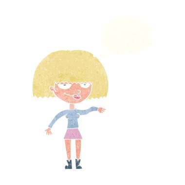 Çizgi filmdeki kendini beğenmiş kadın düşünce baloncuğuyla kibirli hareketler yapıyor.