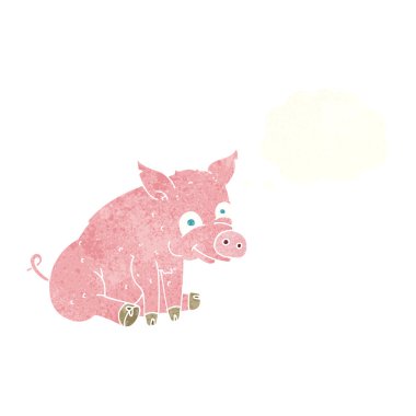 karikatür mutlu domuz düşünce balonu ile