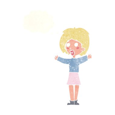 düşünce balonu ile endişeli kadın karikatür