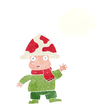 Düşünce baloncuklu mantar adam.