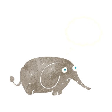 Düşünce baloncuğu olan üzgün küçük fil.
