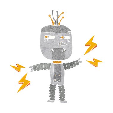 Düşünce baloncuğu sallayan robot.