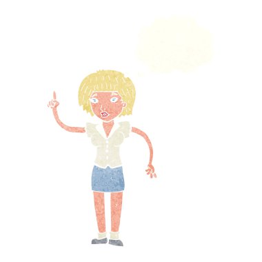 Düşünce baloncuğu olan çizgi film kadını.