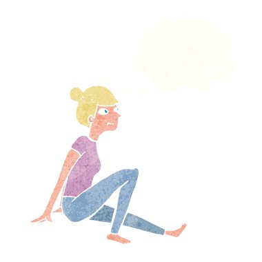 çizgi film kadın düşünce balonu ile oturuyordu