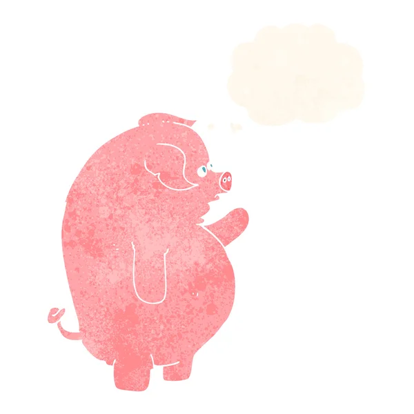 Dessin animé gros porc avec bulle de pensée — Image vectorielle