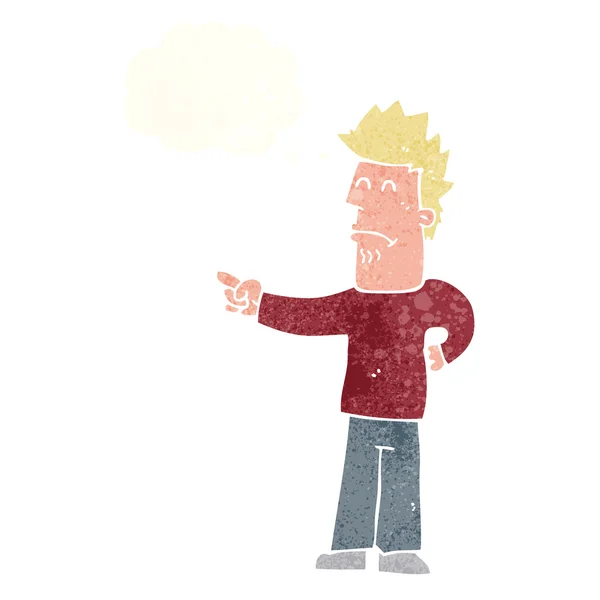 Dessin animé homme pointant avec bulle de pensée — Image vectorielle