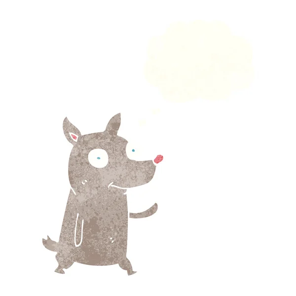 Cartone animato piccolo cane agitando con bolla di pensiero — Vettoriale Stock