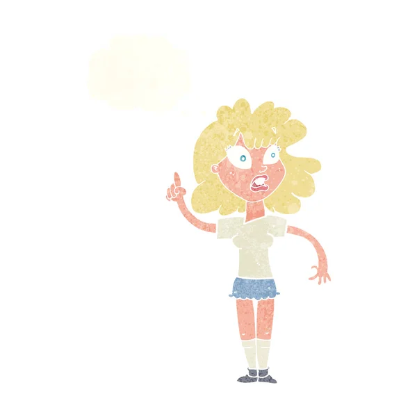 Mujer de dibujos animados haciendo punto con burbuja de pensamiento — Vector de stock