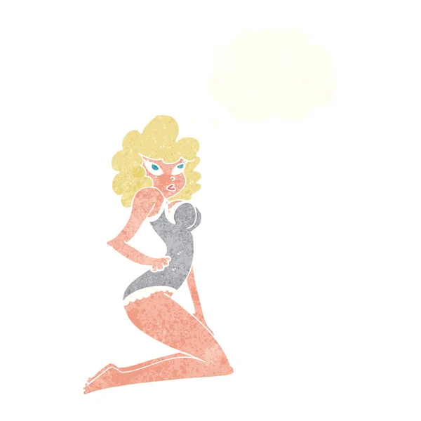 Cartoon pin-up vrouw met gedachte zeepbel — Stockvector