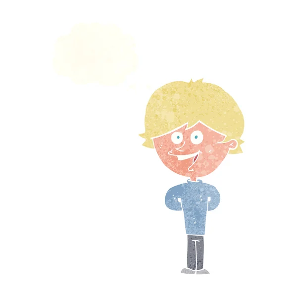 Dibujos animados niño feliz con burbuja de pensamiento — Archivo Imágenes Vectoriales