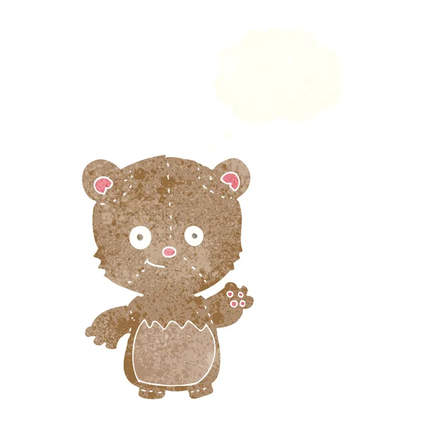 Cartoon-Teddybär winkt mit Gedankenblase — Stockvektor