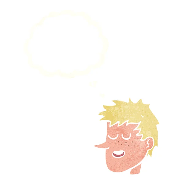 Καρτούν χαρούμενο πρόσωπο αγόρι με φούσκα σκέψης — Διανυσματικό Αρχείο