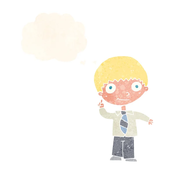 Kreslený školní kluk s nápadem s myšlenkovou bublinou — Stockový vektor