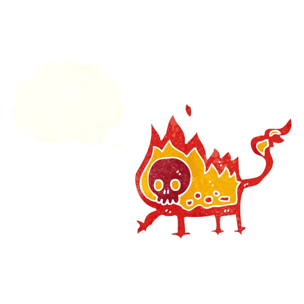Мультяшный маленький огненный демон с мыслепузырем — стоковый вектор