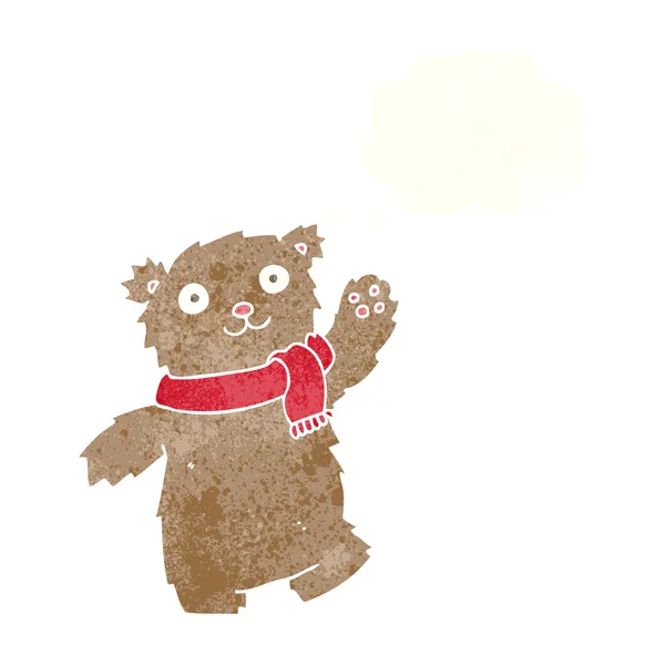 Ursuleț de desene animate purtând eșarfă cu bule de gândire — Vector de stoc