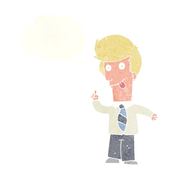 Hombre de oficina de dibujos animados con idea loca con burbuja de pensamiento — Vector de stock