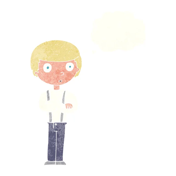Dibujos animados chico mirando con burbuja de pensamiento — Archivo Imágenes Vectoriales