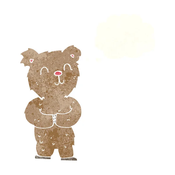 Dessin animé heureux petit ours avec bulle de pensée — Image vectorielle