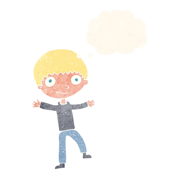 Dessin animé garçon heureux avec bulle de pensée — Image vectorielle