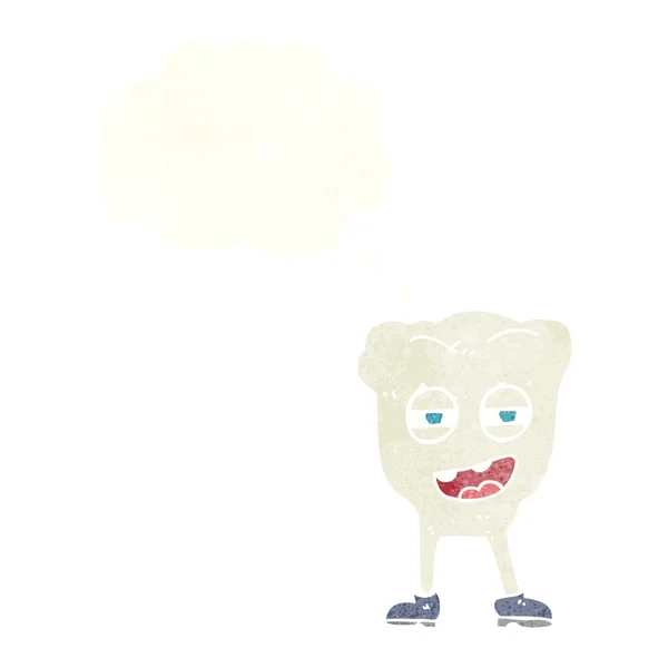 Cartoon grappige tand karakter met gedachte zeepbel — Stockvector