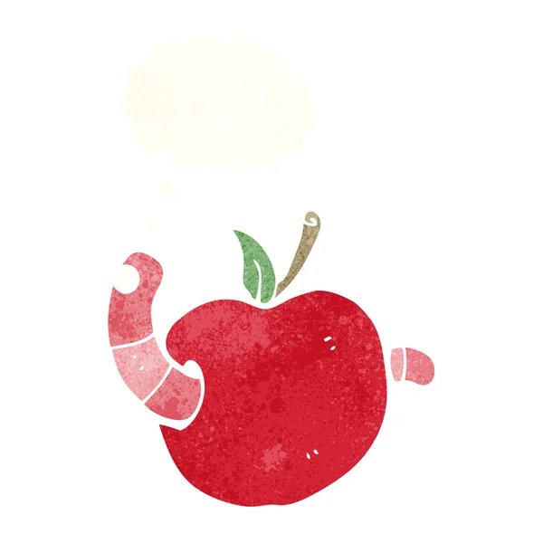 Verme cartone animato in mela con bolla di pensiero — Vettoriale Stock