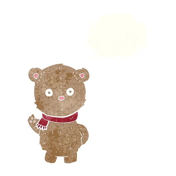 Cartoon-Teddybär trägt Schal mit Gedankenblase — Stockvektor