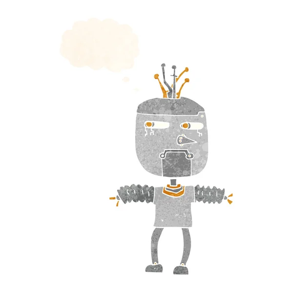 Cartoon robot met gedachte zeepbel — Stockvector