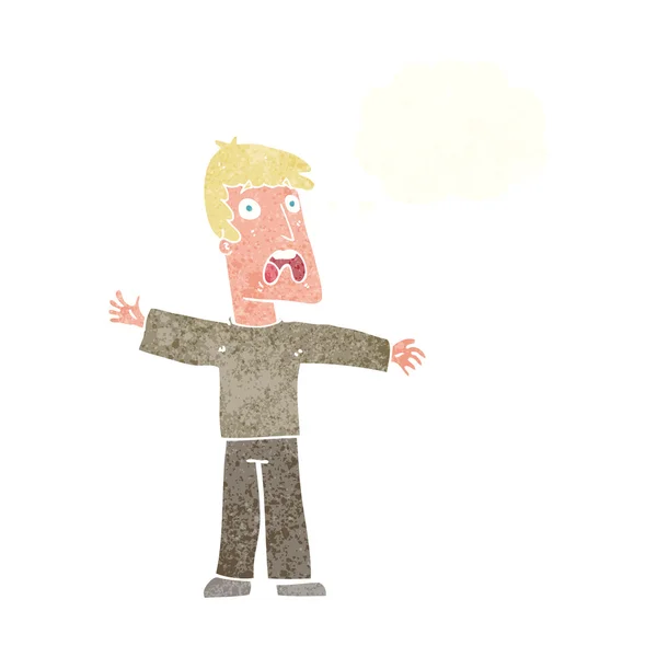 Hombre asustado de dibujos animados con burbuja de pensamiento — Archivo Imágenes Vectoriales