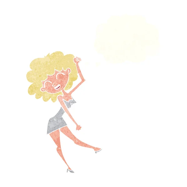 Cartoon tanzende Frau mit Gedankenblase — Stockvektor
