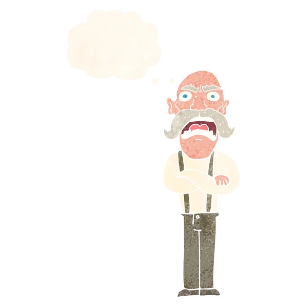 Cartoon geschokt oude man met gedachte zeepbel — Stockvector