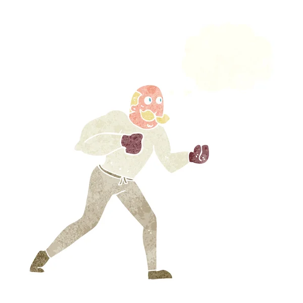 Cartoon Retro Boxer Mann mit Gedankenblase — Stockvektor