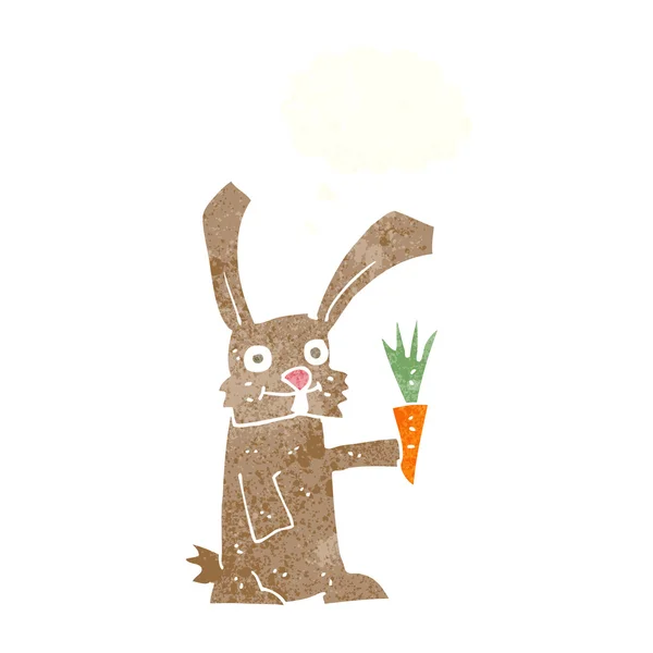 Cartoon rabbit with carrot with thought bubble — Stock Vector