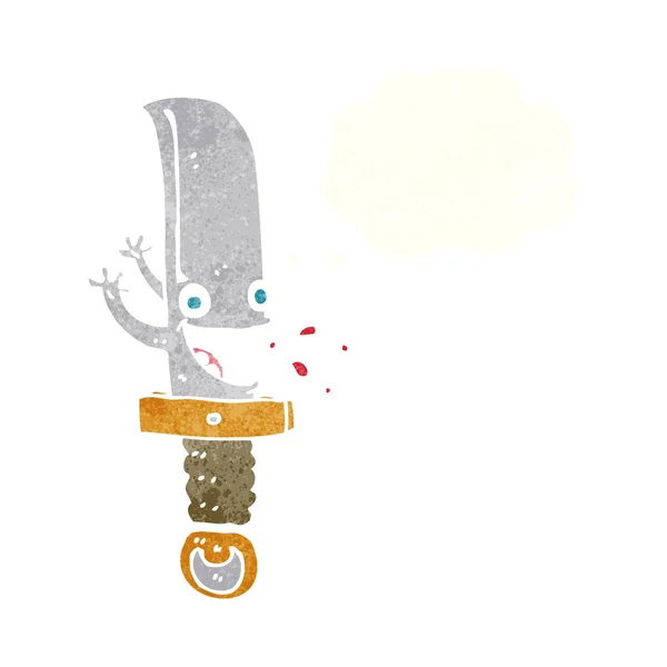 Cuchillo loco personaje de dibujos animados con burbuja de pensamiento — Vector de stock