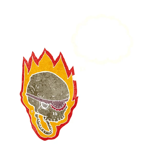 Dessin animé crâne de pirate flamboyant avec bulle de pensée — Image vectorielle
