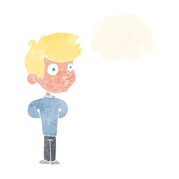 Niño de dibujos animados mirando con burbuja de pensamiento — Vector de stock