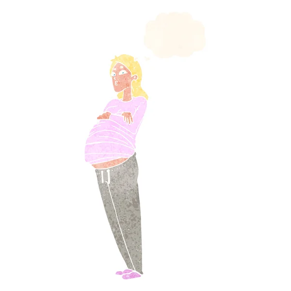 Cartoon pregnant woman with thought bubble — Stock Vector