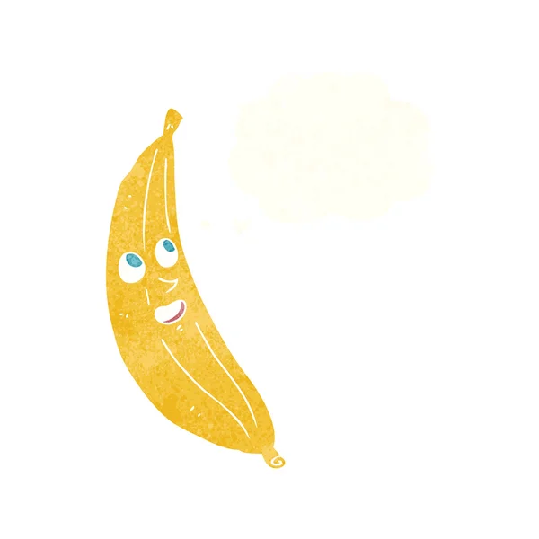 Dibujos animados plátano feliz con burbuja de pensamiento — Vector de stock