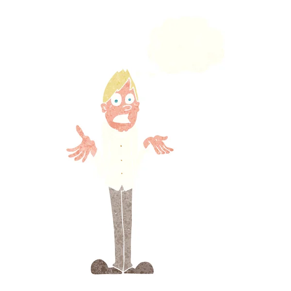Καρτούν άνθρωπος shrugging ώμους με φούσκα σκέψης — Διανυσματικό Αρχείο