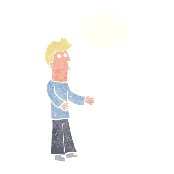 Homme dessin animé expliquant avec bulle de pensée — Image vectorielle