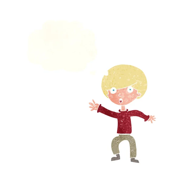 Мультфильм паникующий мальчик с мыслей пузырь — стоковый вектор