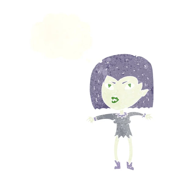 Cartoon vampier meisje met gedachte zeepbel — Stockvector