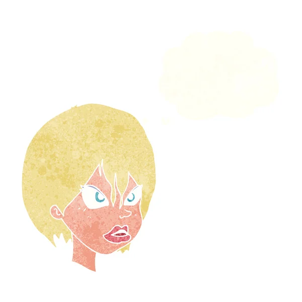 Dessin animé femme ennuyée avec bulle de pensée — Image vectorielle