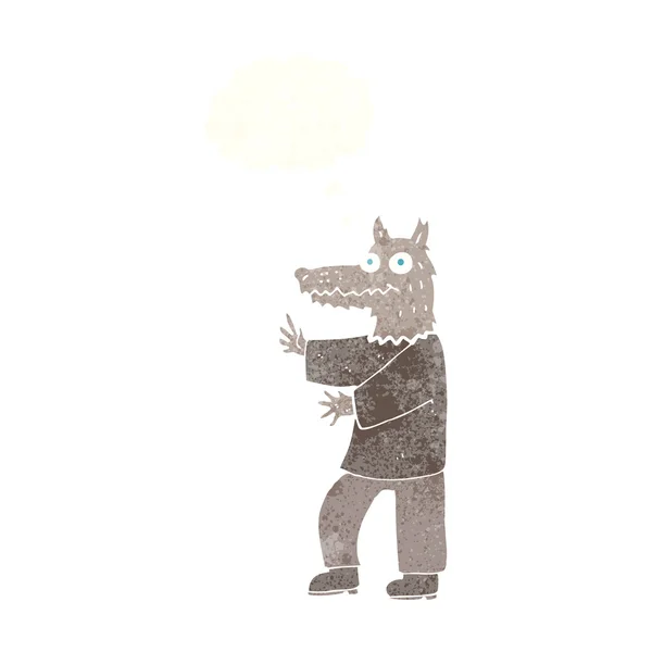 Dibujos animados divertido hombre lobo con burbuja de pensamiento — Archivo Imágenes Vectoriales