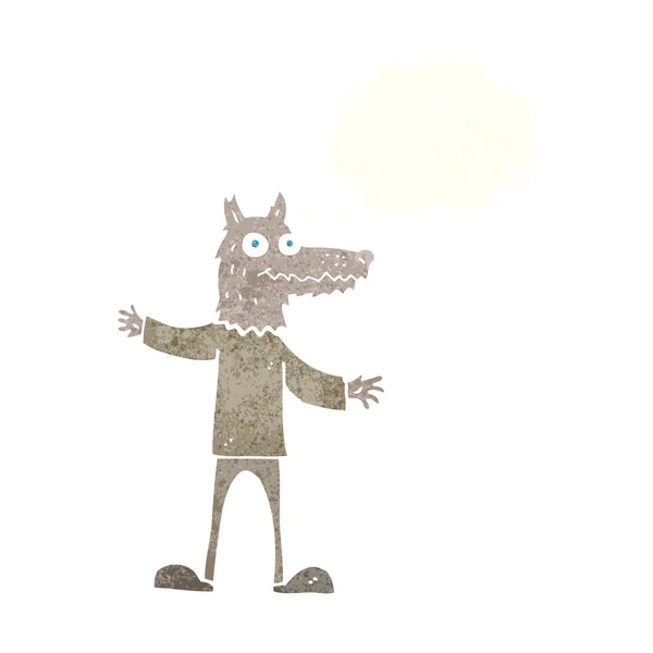 Κινουμένων σχεδίων λύκος άνθρωπος με φούσκα σκέψης — Διανυσματικό Αρχείο