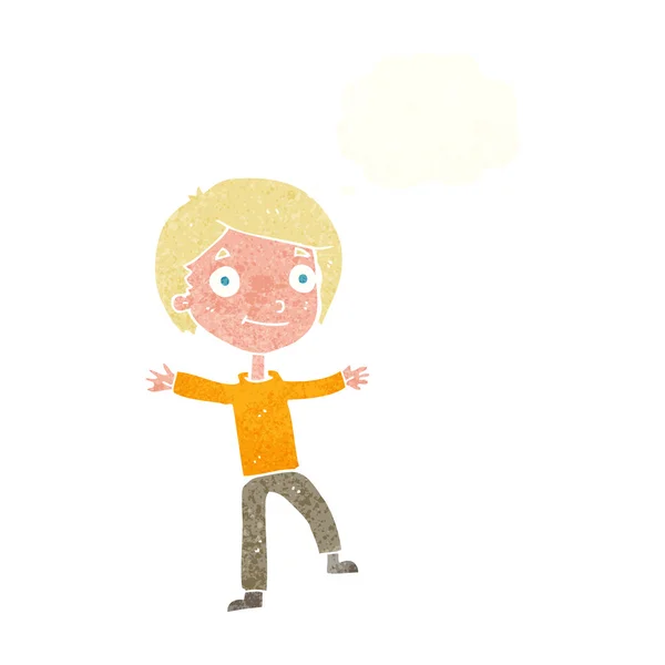 Cartoon aufgeregter Junge mit Gedankenblase — Stockvektor